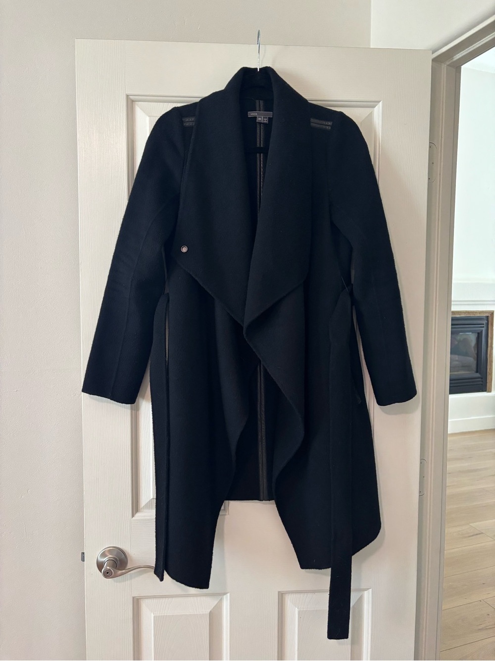 Vince Leather Trim Draped Front Coat XS
